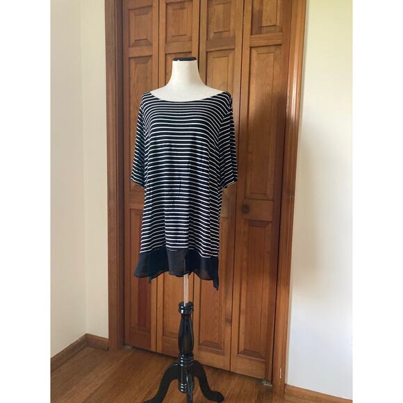 Ellen Tracy Striped Pullover Top With Chiffon Trim, Size 2X - Picture 1 of 5